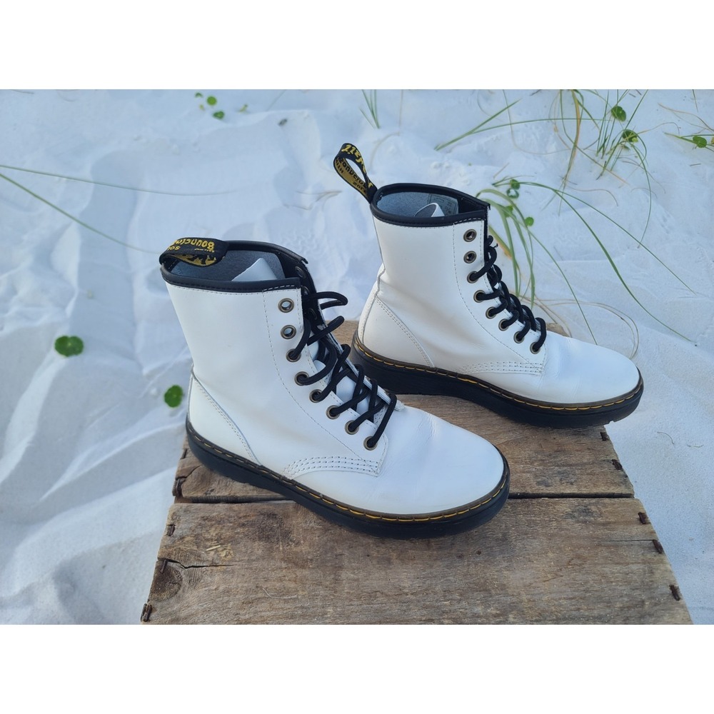 Y2k Alt Cyberpunk Utility Dr Martens Zavala Combat Boots White Leather Women's 5